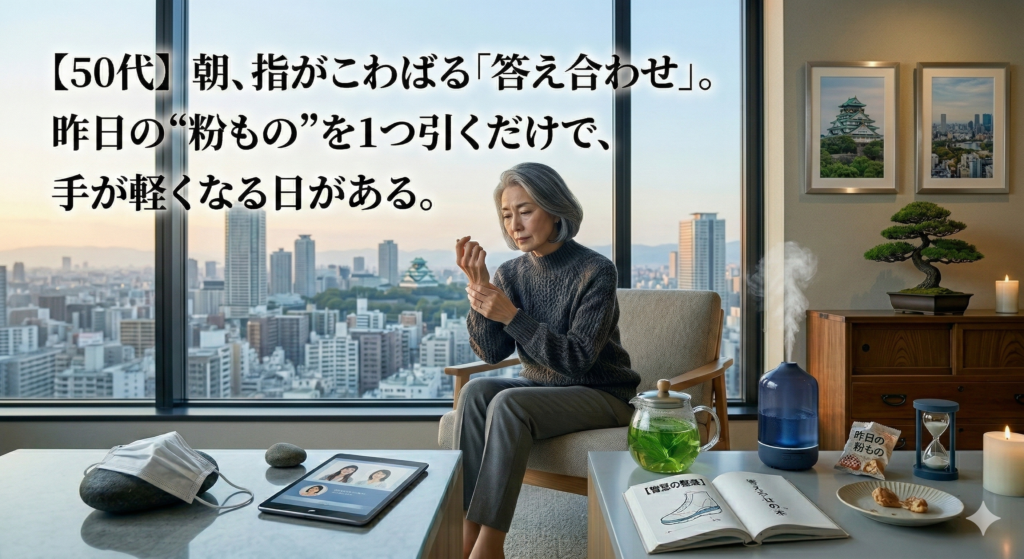 【50代】朝、指がこわばる「答え合わせ」。昨日の“粉もの”を1つ引くだけで、手が軽くなる日がある